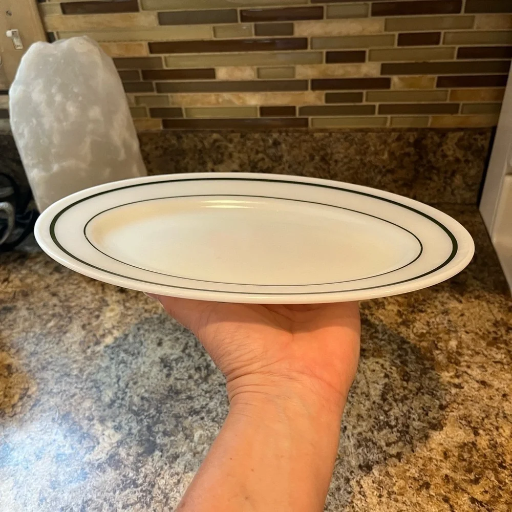 Vintage PYREX Tableware 11.5” Serving Platter Green Ring Pattern